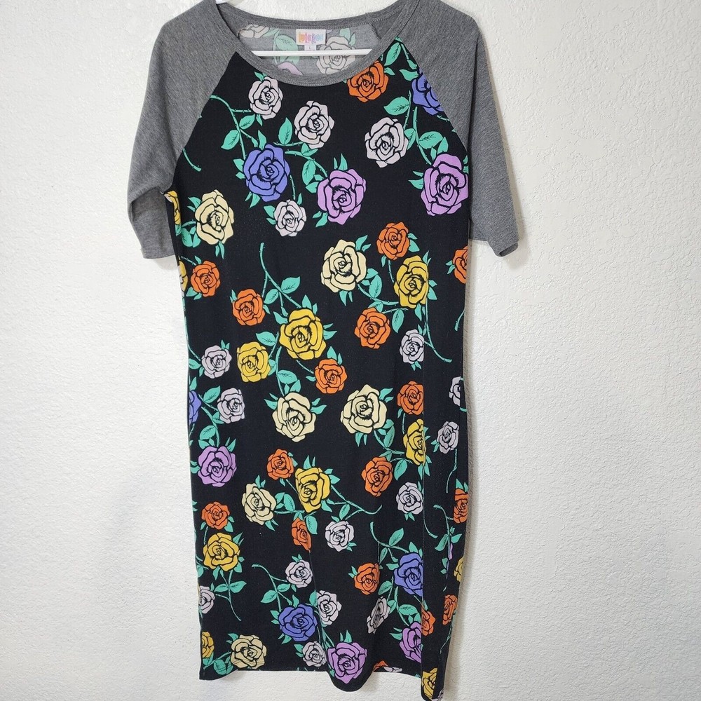 LuLaRoe Dress Women Large Maxi Pastel Roses Simply Comfortable Poly Spandex